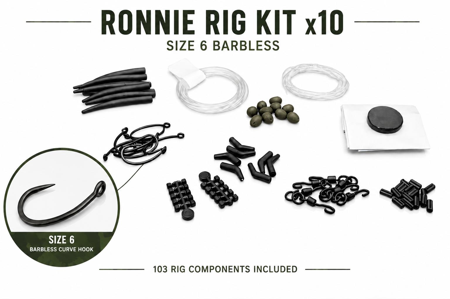 Ronnie Rig Kit x10 – Curve Size 6 Barbless Carp Fishing Rigs