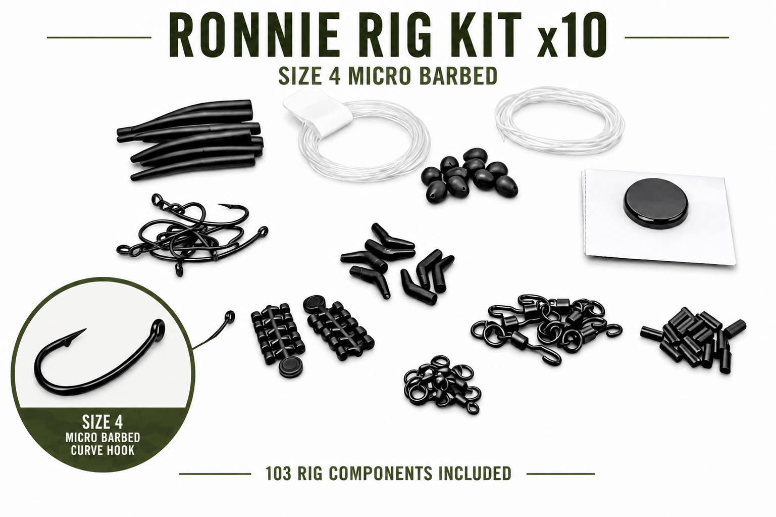 Ronnie Rig Kit x10 – Curve Size 4 Micro Barbed Carp Fishing Rigs