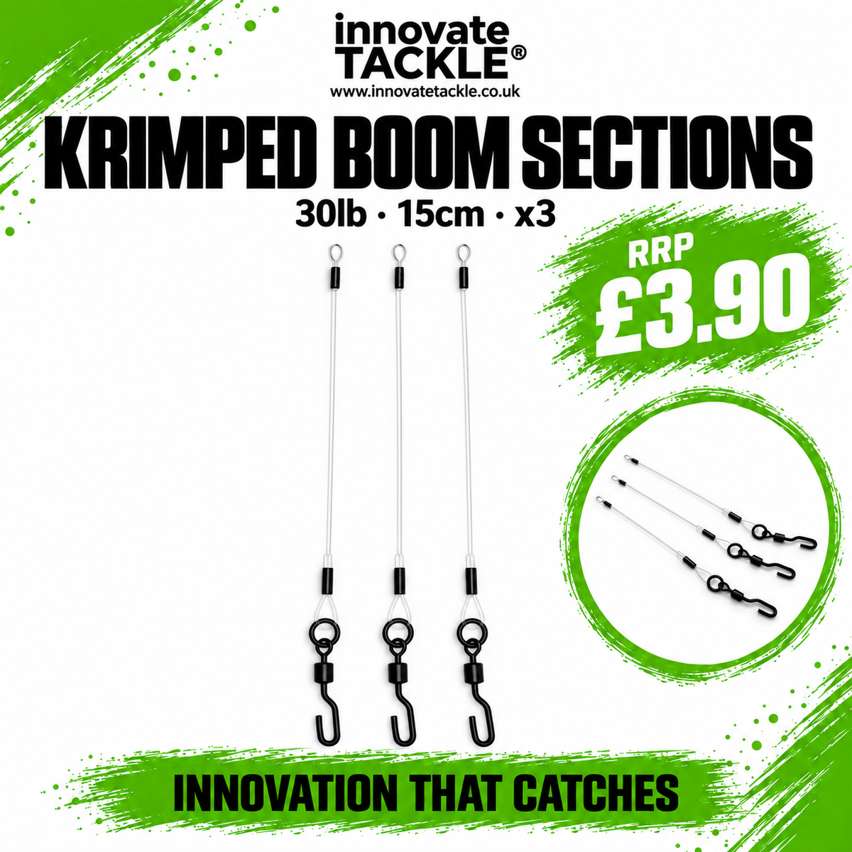 Krimped Boom Sections 30lb 15cm x3 – Carp Fishing Rig Boom Hooklink