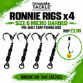 Ronnie Rigs x4 – Size 6 Micro Barbed Pre-Built Carp Fishing Rigs