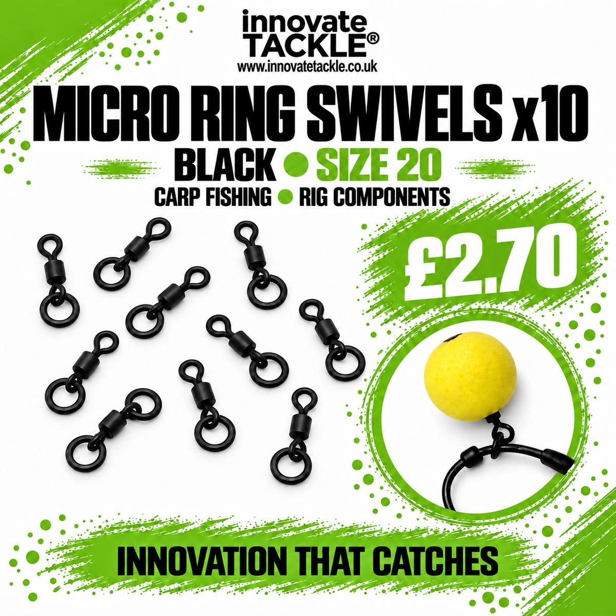 Micro Ring Swivels Black Size 20 x10 | Carp Fishing Rig Components