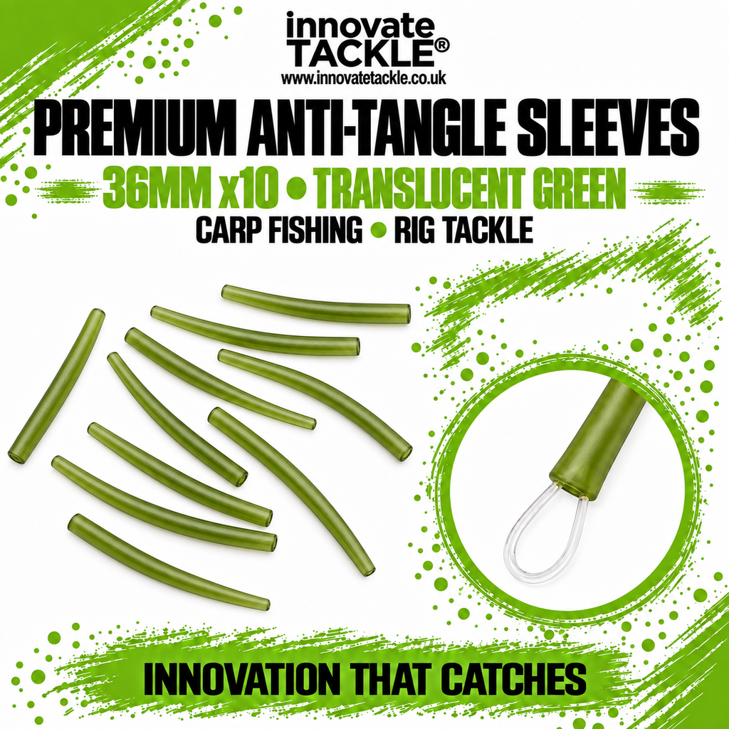 Premium Anti Tangle Sleeves 36mm x10 Translucent Green. For Carp Fishing & Rig Tackle