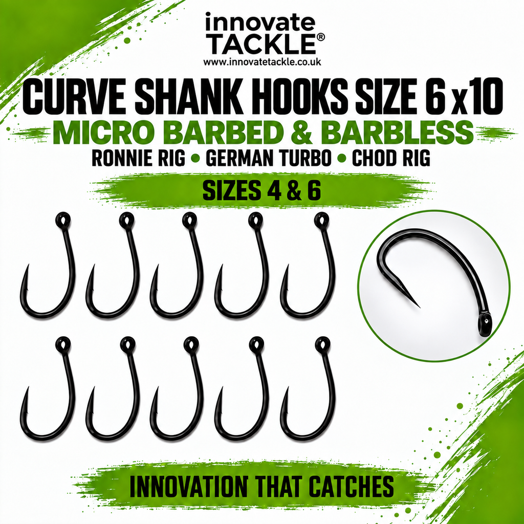 Curve Shank Hooks x10 – Carp Fishing Hooks – Ronnie Rig, German Turbo, Chod Rig