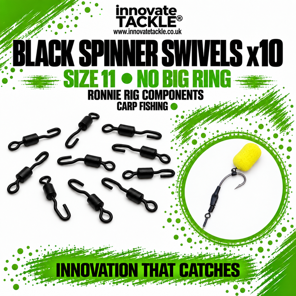 Black Spinner Swivels (No big ring) Size 11 x10 – No Big Ring – Carp Fishing Ronnie Rig Components