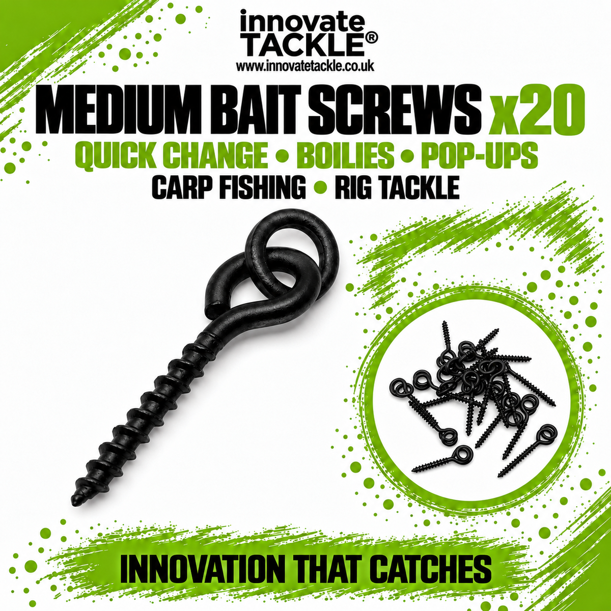 20x Medium Bait Screws for Carp Fishing Rigs – Quick Change Bait Screw Tackle for Boilies & Pop-Ups