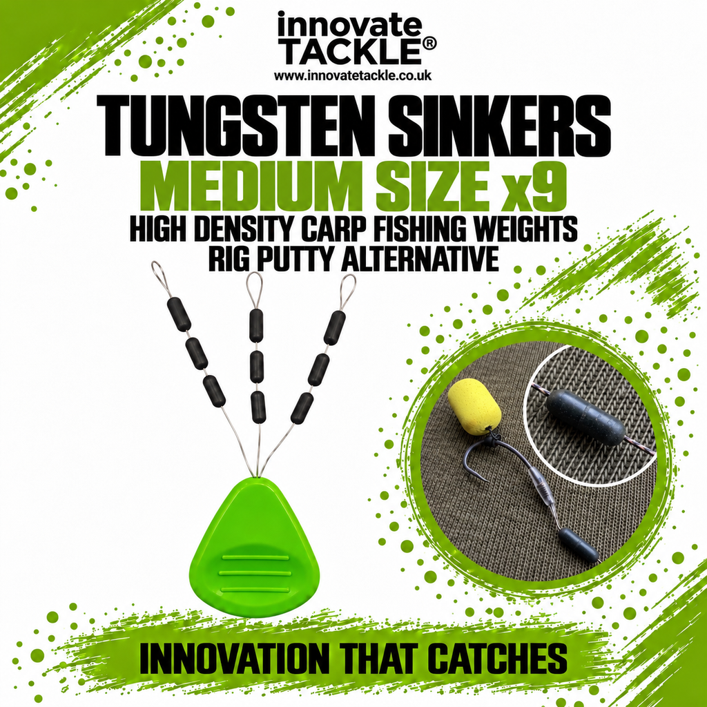 Tungsten Sinkers Medium Size x9 – Carp Fishing Weights, High Density Tungsten Terminal Tackle, Rig Putty Alternative