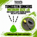 Tungsten Sinkers Medium Size x9 – Carp Fishing Weights, High Density Tungsten Terminal Tackle, Rig Putty Alternative